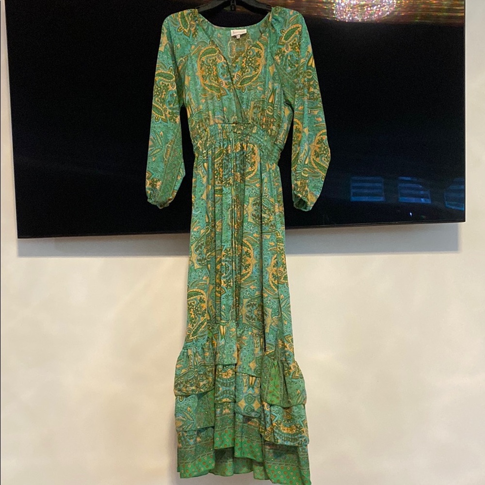 Elegant Green Paisley Maxi Dress